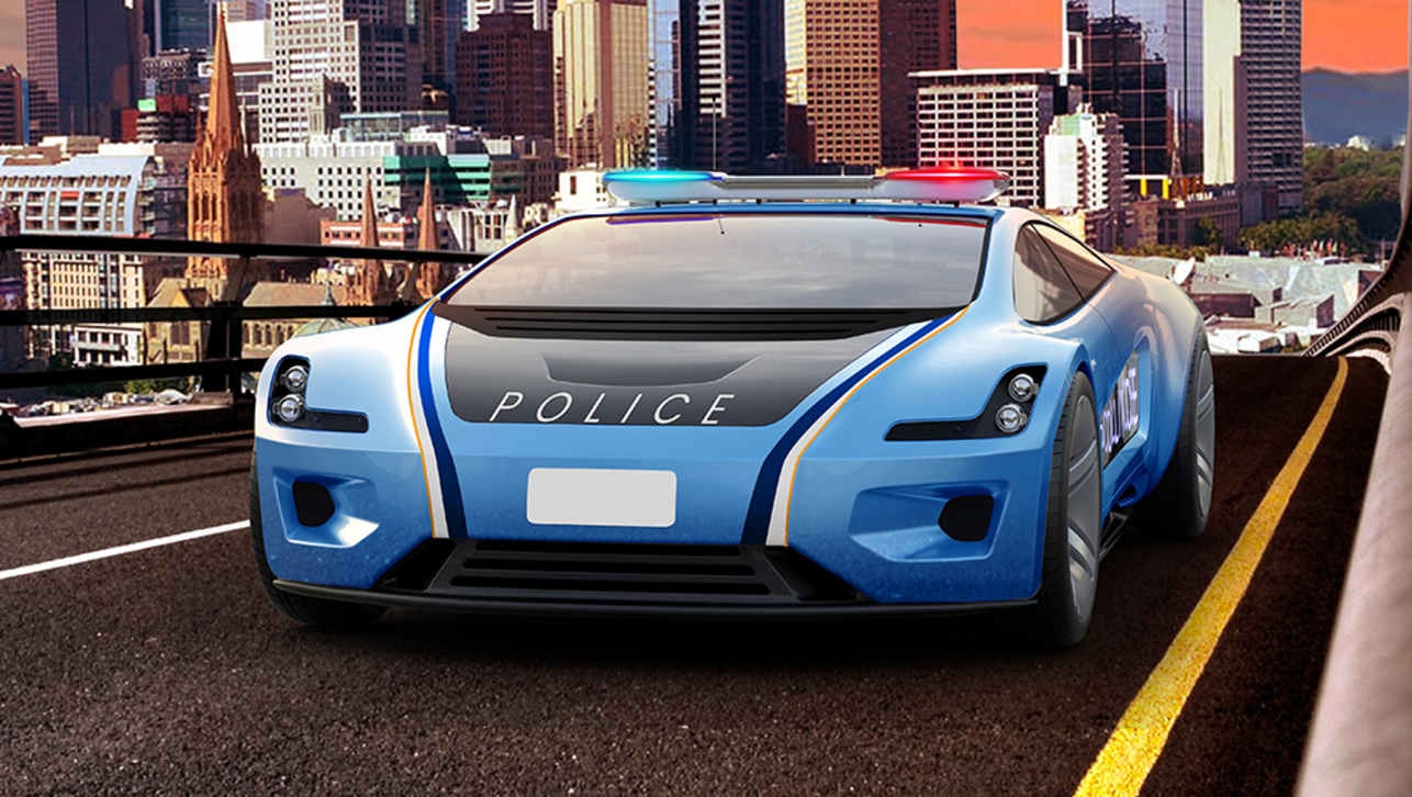 The SAE-A-designed future police car concept has made the switch to hydrogen fuel-cell technology.